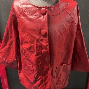 Mountain Lake Women 2XL Red Maroon Faux Leather 3/4 Sleeve Big Button‎ Up Jacket